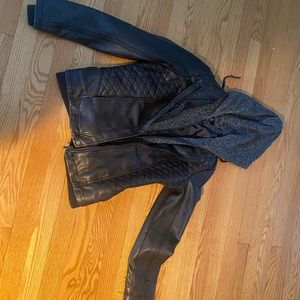 Mo- Ka leather jacket with knit detail